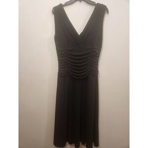 Dressbarn Womens Black Ruched V-Neck Sleeveless Midi Cocktail Dress Size 10